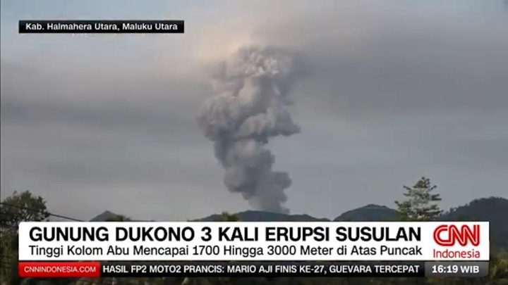 VIDEO: Gunung Dukono Kembali Erupsi Tiga Kali Dalam Sehari
